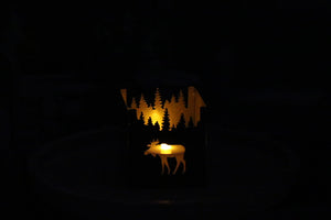 Small moose and forest stainless steel cut out candle holder 