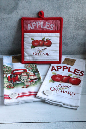 Red Truck with Apples  Dual Purpose Towel, Apples Oven Mitt, Sweet Orchard Apples Dual Purpose Towel