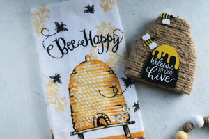 Bee Happy with Hive and Bees Flying Terry Towel