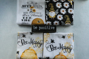 Bee Happy with Hive and Bees Flying Terry Towel