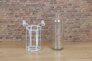 Wire Basket Glass Bottle - Whitewashed Vintage Look