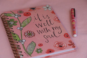 Scripture Journal - It is Well With My Soul - Pink with flowers