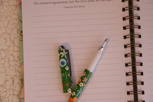 Rollerball Pen - Be Happy - Green with flowers