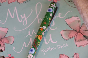 Rollerball Pen - Be Happy - Green with flowers