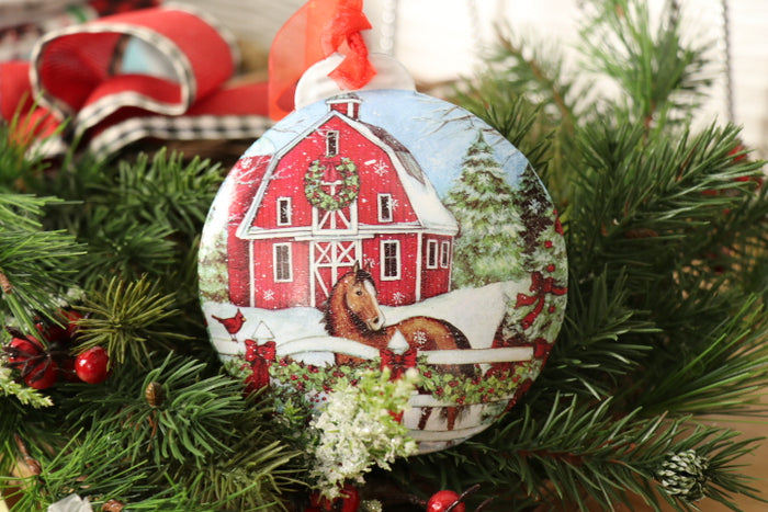 Christmas Ornament - Barn with Horse