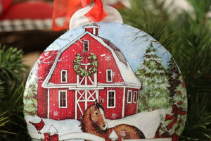 Christmas Ornament - Barn with Horse