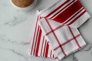 Three Stripped Cherry and white towels